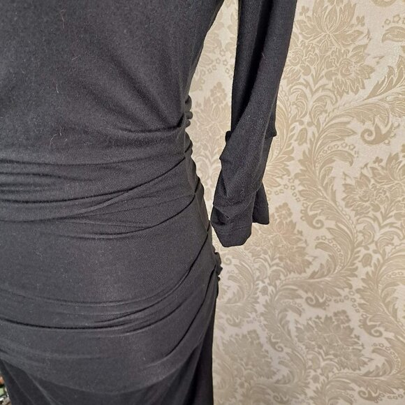 Lysse Size Small Black BodyCon Dress Ruched Sides and Sleeves Scoop Neck EUC - Picture 6 of 13